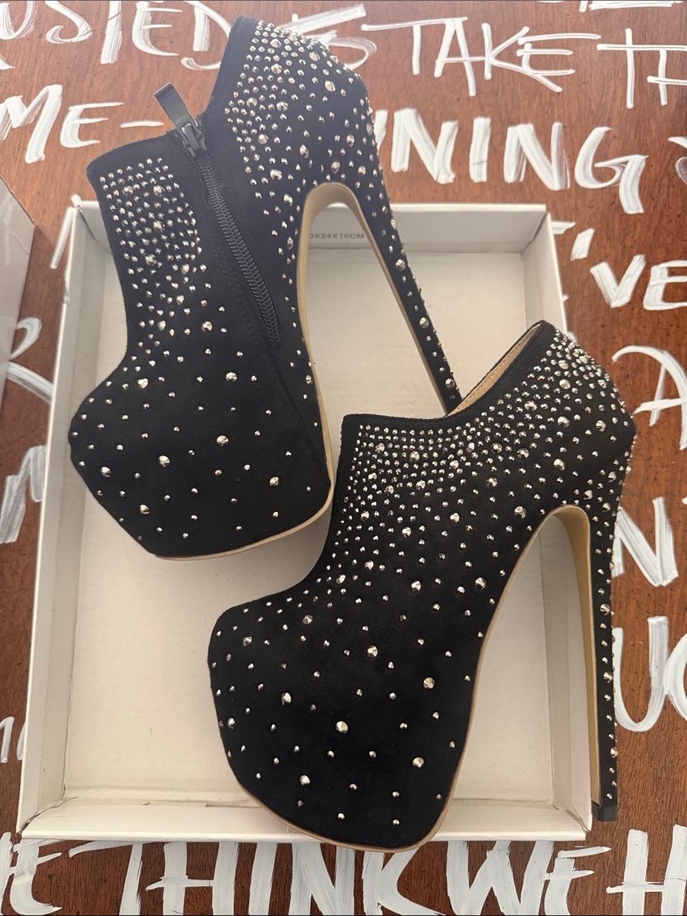 Black size 36 Crystal-Embellished Women's High Heel Booties - Picture 6 of 9
